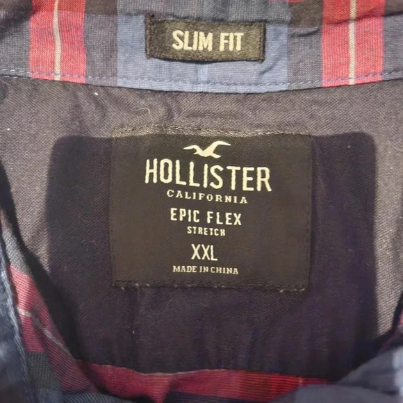 Hollister Mens Buttown-down Flannel Slim Fit Longsleeve Size XxL Blue And Red - Picture 6 of 6